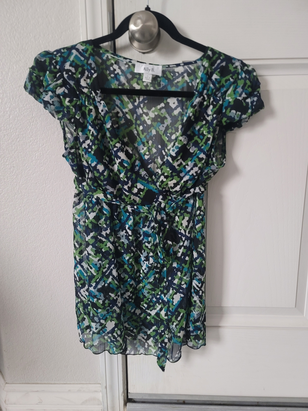 Ally B Green & Blue Printed V-Neck Tie-Waist Tunic